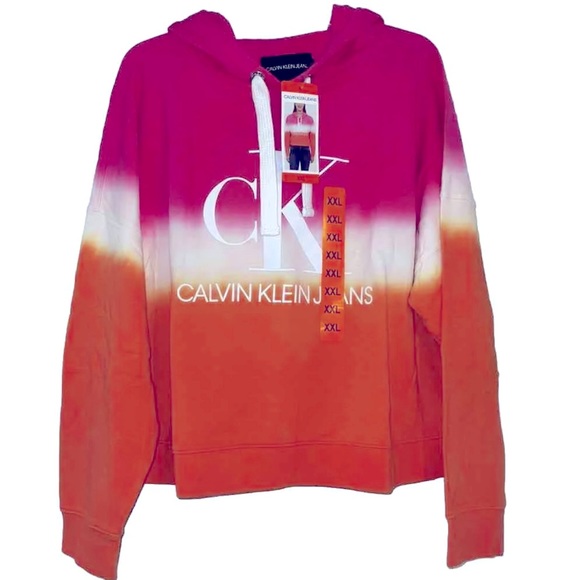 Calvin Klein Tops - Calvin Klein Womens Dip Dye Logo Hoodie Sweatshirt Berry Sorbet Combo Sz XXL NWT